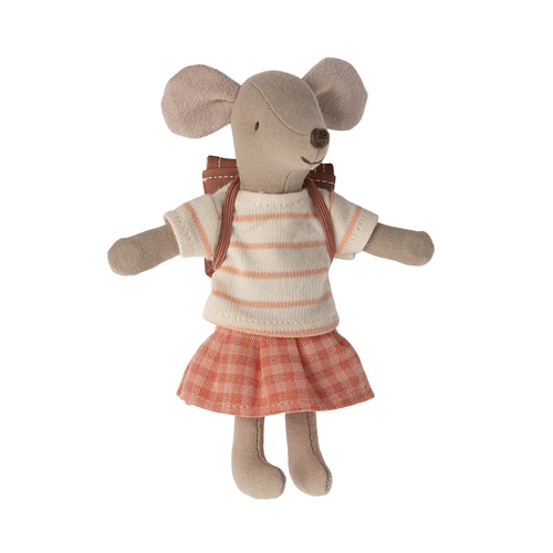 Maileg Tricycle Mouse Big Sister with Bag - Coral